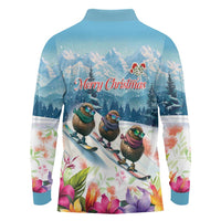 New Zealand Merry Christmas Long Sleeve Polo Shirt Kiwi Birds Snow Boarding-Vibrant Tropical Flower LT03 - Polynesian Pride