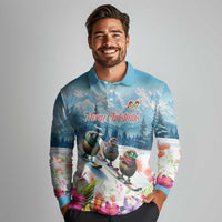 New Zealand Merry Christmas Long Sleeve Polo Shirt Kiwi Birds Snow Boarding-Vibrant Tropical Flower LT03 - Polynesian Pride