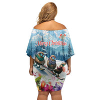 New Zealand Merry Christmas Off Shoulder Short Dress Kiwi Birds Snow Boarding-Vibrant Tropical Flower LT03 - Polynesian Pride