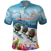 New Zealand Merry Christmas Polo Shirt Kiwi Birds Snow Boarding-Vibrant Tropical Flower LT03 White - Polynesian Pride