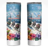 New Zealand Merry Christmas Skinny Tumbler Kiwi Birds Snow Boarding-Vibrant Tropical Flower LT03 White - Polynesian Pride