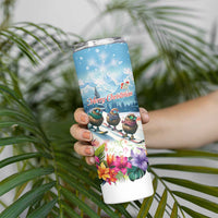 New Zealand Merry Christmas Skinny Tumbler Kiwi Birds Snow Boarding-Vibrant Tropical Flower LT03 - Polynesian Pride