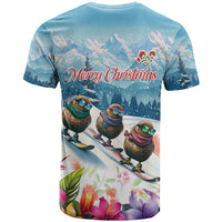New Zealand Merry Christmas T Shirt Kiwi Birds Snow Boarding-Vibrant Tropical Flower LT03 - Polynesian Pride