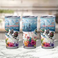 New Zealand Merry Christmas Tumbler Cup Kiwi Birds Snow Boarding-Vibrant Tropical Flower LT03 - Polynesian Pride