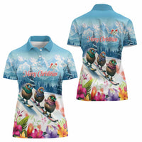 New Zealand Merry Christmas Women Polo Shirt Kiwi Birds Snow Boarding-Vibrant Tropical Flower LT03 - Polynesian Pride