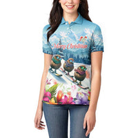 New Zealand Merry Christmas Women Polo Shirt Kiwi Birds Snow Boarding-Vibrant Tropical Flower LT03 - Polynesian Pride