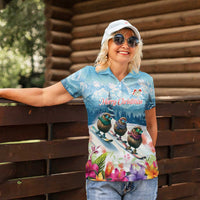 New Zealand Merry Christmas Women Polo Shirt Kiwi Birds Snow Boarding-Vibrant Tropical Flower LT03 - Polynesian Pride
