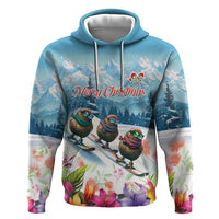 New Zealand Merry Christmas Zip Hoodie Kiwi Birds Snow Boarding-Vibrant Tropical Flower LT03 Pullover Hoodie White - Polynesian Pride