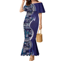 Samoan Siapo Art Tattoo Polynesian Pattern Family Matching Mermaid Dress and Hawaiian Shirt Navy Color LT03 Mom's Dress Navy - Polynesian Pride