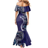 Samoan Siapo Art Tattoo Polynesian Pattern Family Matching Mermaid Dress and Hawaiian Shirt Navy Color LT03 - Polynesian Pride