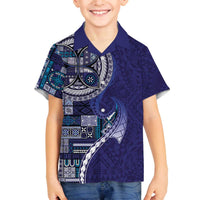 Samoan Siapo Art Tattoo Polynesian Pattern Family Matching Off The Shoulder Long Sleeve Dress and Hawaiian Shirt Navy Color LT03 Son's Shirt Navy - Polynesian Pride
