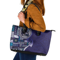 Samoan Siapo Art Tattoo Polynesian Pattern Leather Tote Bag Navy Color - Polynesian Pride