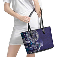 Samoan Siapo Art Tattoo Polynesian Pattern Leather Tote Bag Navy Color - Polynesian Pride