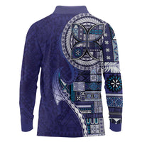 Samoan Siapo Art Tattoo Polynesian Pattern Long Sleeve Polo Shirt Navy Color - Polynesian Pride