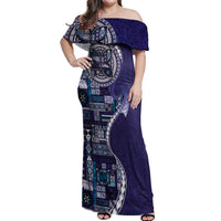 Samoan Siapo Art Tattoo Polynesian Pattern Off Shoulder Maxi Dress Navy Color - Polynesian Pride