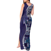 Samoan Siapo Art Tattoo Polynesian Pattern Tank Maxi Dress Navy Color - Polynesian Pride