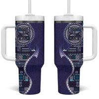 Samoan Siapo Art Tattoo Polynesian Pattern Tumbler With Handle Navy Color - Polynesian Pride