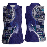 Samoan Siapo Art Tattoo Polynesian Pattern Women Sleeveless Polo Shirt Navy Color - Polynesian Pride