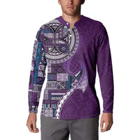 Samoan Siapo Art Tattoo Polynesian Pattern Button Sweatshirt Purple Color - Polynesian Pride