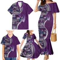 Samoan Siapo Art Tattoo Polynesian Pattern Family Matching Mermaid Dress and Hawaiian Shirt Purple Color LT03 - Polynesian Pride