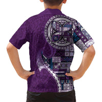 Samoan Siapo Art Tattoo Polynesian Pattern Family Matching Short Sleeve Bodycon Dress and Hawaiian Shirt Purple Color LT03 - Polynesian Pride