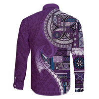 Samoan Siapo Art Tattoo Polynesian Pattern Family Matching Summer Maxi Dress and Hawaiian Shirt Purple Color LT03 - Polynesian Pride