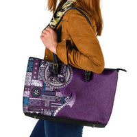 Samoan Siapo Art Tattoo Polynesian Pattern Leather Tote Bag Purple Color LT03 Purple - Polynesian Pride