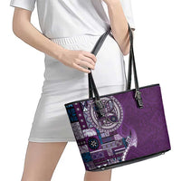 Samoan Siapo Art Tattoo Polynesian Pattern Leather Tote Bag Purple Color LT03 - Polynesian Pride