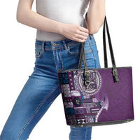 Samoan Siapo Art Tattoo Polynesian Pattern Leather Tote Bag Purple Color LT03 - Polynesian Pride