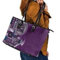 Samoan Siapo Art Tattoo Polynesian Pattern Leather Tote Bag Purple Color LT03 - Polynesian Pride