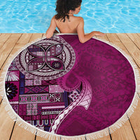 Samoan Siapo Art Tattoo Polynesian Pattern Beach Blanket Pink Color - Polynesian Pride