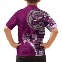 Samoan Siapo Art Tattoo Polynesian Pattern Family Matching Off Shoulder Short Dress and Hawaiian Shirt Pink Color LT03 - Polynesian Pride