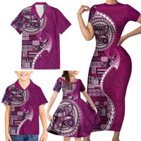 Samoan Siapo Art Tattoo Polynesian Pattern Family Matching Short Sleeve Bodycon Dress and Hawaiian Shirt Pink Color LT03 - Polynesian Pride