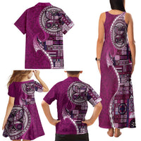 Samoan Siapo Art Tattoo Polynesian Pattern Family Matching Tank Maxi Dress and Hawaiian Shirt Pink Color LT03 - Polynesian Pride