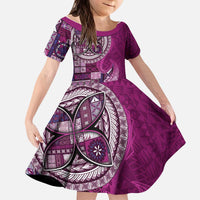 Samoan Siapo Art Tattoo Polynesian Pattern Kid Short Sleeve Dress Pink Color - Polynesian Pride