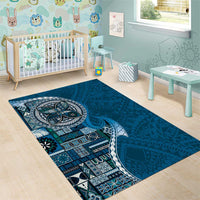 Samoan Siapo Art Tattoo Polynesian Pattern Area Rug Teal Color - Polynesian Pride
