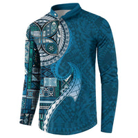 Samoan Siapo Art Tattoo Polynesian Pattern Button Sweatshirt Teal Color - Polynesian Pride