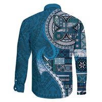 Samoan Siapo Art Tattoo Polynesian Pattern Family Matching Long Sleeve Bodycon Dress and Hawaiian Shirt Teal Color LT03 - Polynesian Pride