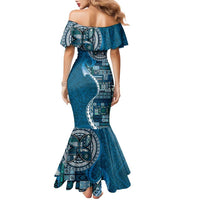 Samoan Siapo Art Tattoo Polynesian Pattern Family Matching Mermaid Dress and Hawaiian Shirt Teal Color LT03 - Polynesian Pride