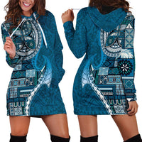 Samoan Siapo Art Tattoo Polynesian Pattern Hoodie Dress Teal Color LT03 - Polynesian Pride