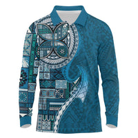 Samoan Siapo Art Tattoo Polynesian Pattern Long Sleeve Polo Shirt Teal Color - Polynesian Pride