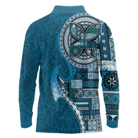Samoan Siapo Art Tattoo Polynesian Pattern Long Sleeve Polo Shirt Teal Color - Polynesian Pride