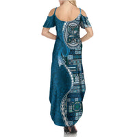 Samoan Siapo Art Tattoo Polynesian Pattern Summer Maxi Dress Teal Color - Polynesian Pride
