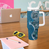 Samoan Siapo Art Tattoo Polynesian Pattern Tumbler With Handle Teal Color - Polynesian Pride