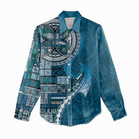Samoan Siapo Art Tattoo Polynesian Pattern Women Casual Shirt Teal Color - Polynesian Pride