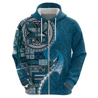 Samoan Siapo Art Tattoo Polynesian Pattern Zip Hoodie Teal Color - Polynesian Pride
