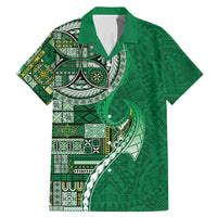Samoan Siapo Art Tattoo Polynesian Pattern Family Matching Mermaid Dress and Hawaiian Shirt Green Color LT03 Dad's Shirt - Short Sleeve Green - Polynesian Pride