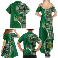 Samoan Siapo Art Tattoo Polynesian Pattern Family Matching Summer Maxi Dress and Hawaiian Shirt Green Color LT03 - Polynesian Pride