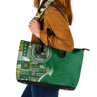 Samoan Siapo Art Tattoo Polynesian Pattern Leather Tote Bag Green Color LT03 Green - Polynesian Pride