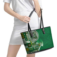 Samoan Siapo Art Tattoo Polynesian Pattern Leather Tote Bag Green Color LT03 - Polynesian Pride